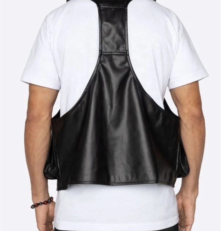 KY New Street Wear Fashion Sleeveless Wholesale Faux Leather Jackets Veste Homme Stacked Pants