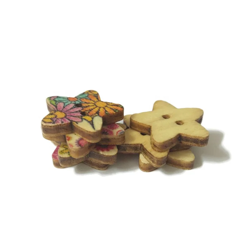 Star shaped color printed wooden chip decoration DIY crafts
