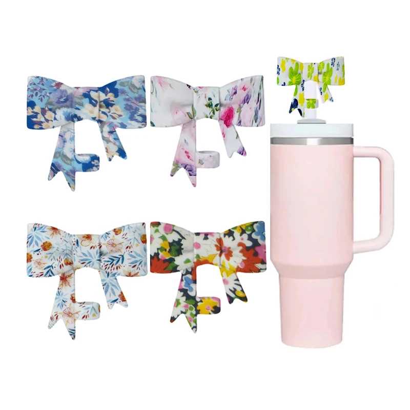 New Design Straw Topper Custom Printing 10mm Bow Straw Toppers Tumbler Topper Accessories 10mm Straw Cover Gift