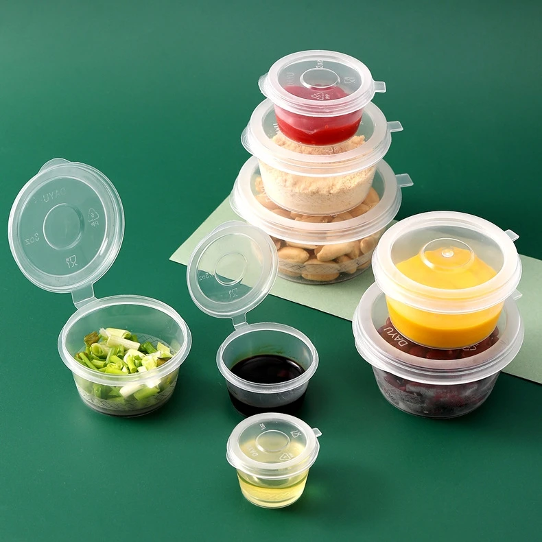 Wholesale 1oz 1.5oz 2oz 3oz 4oz 5oz 6oz 8oz clear round disposable sauce spice ketchup condiment pp plastic glass cup with lid