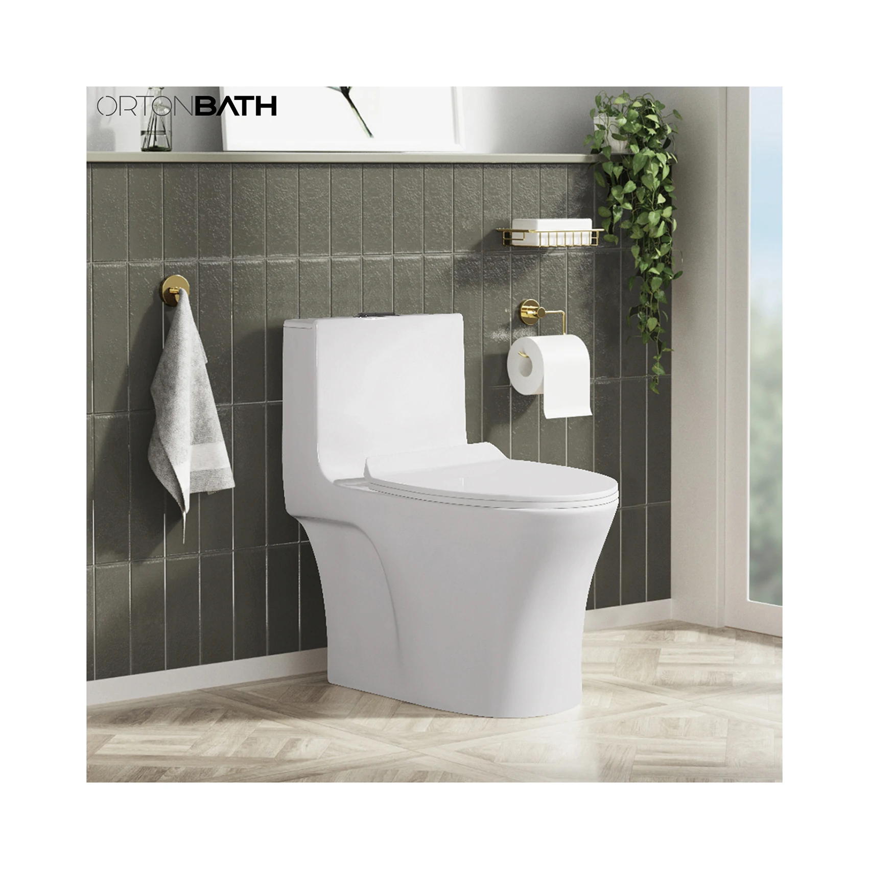 ORTONBATH High quality New Colombia Sanitary Ware Bathroom Ceramic Siphonic one Piece Wc Toilet
