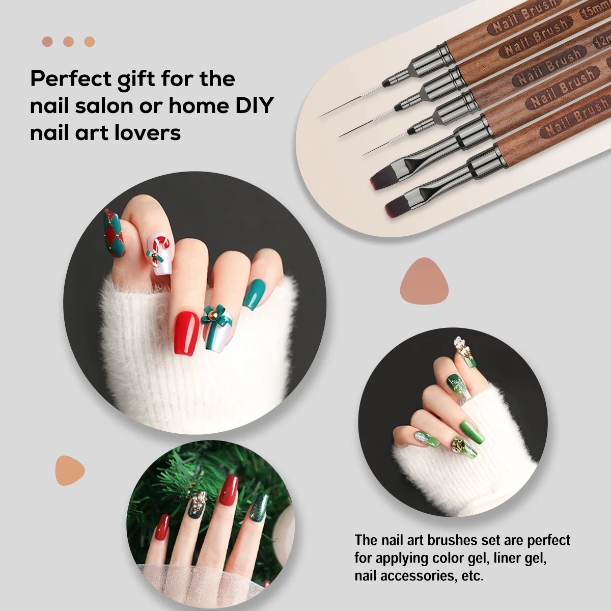 Professional Acrylic Nail Brush Manicure Kit Round Oval Flat Ombre Custom Nylon Sandalwood Wood Nail Art Brush Set