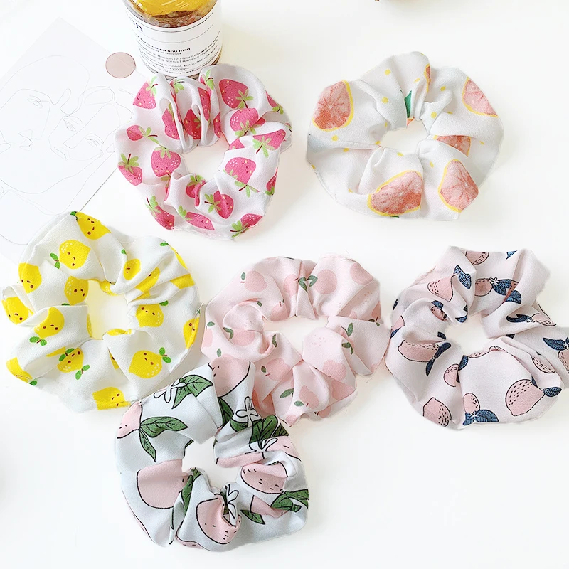 HEFT BOOOGT Cute Fruits Printed Elastic Wholesale Hair Tie Chiffon Scrunchies for Girls