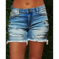 2022 Wholesale Women Sexy Ripped Denim Short Jeans Vintage Wash Distressed High Waist Summer Womens Casual Denim Shorts