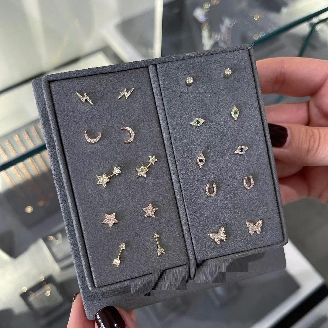 100% 925 sterling silver cz evil eye star moon various shaped mini small delicate dainty women girl multi piercing stud earring