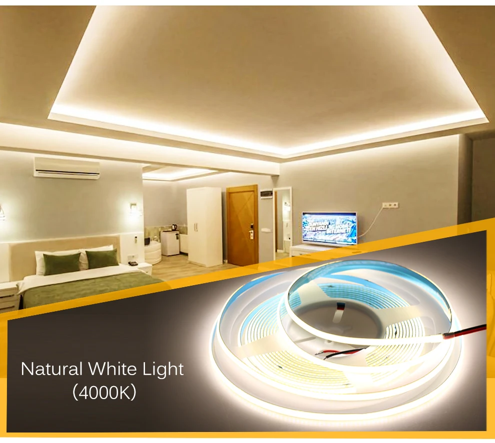 Bendable Roll to Roll 480chips/m 8mm PCB 12V 24V 4000K 4500K Natural White Daylight 10m/roll Flex No soldering COB LED Strip