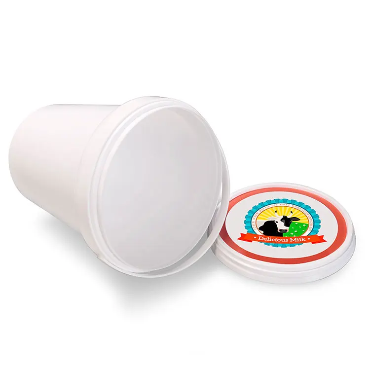 Round plastic container 1 litre PP white containers with handle for yogurt iml label tub plastic 1000ml  plastic bucket with lid