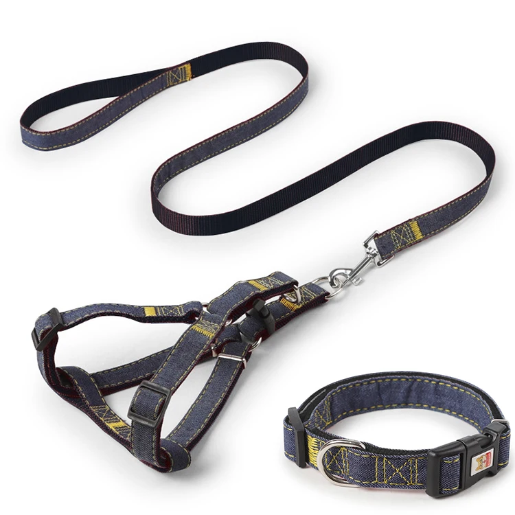 Amazon Best Seller Pet Denim Dog Collar Leash Harness