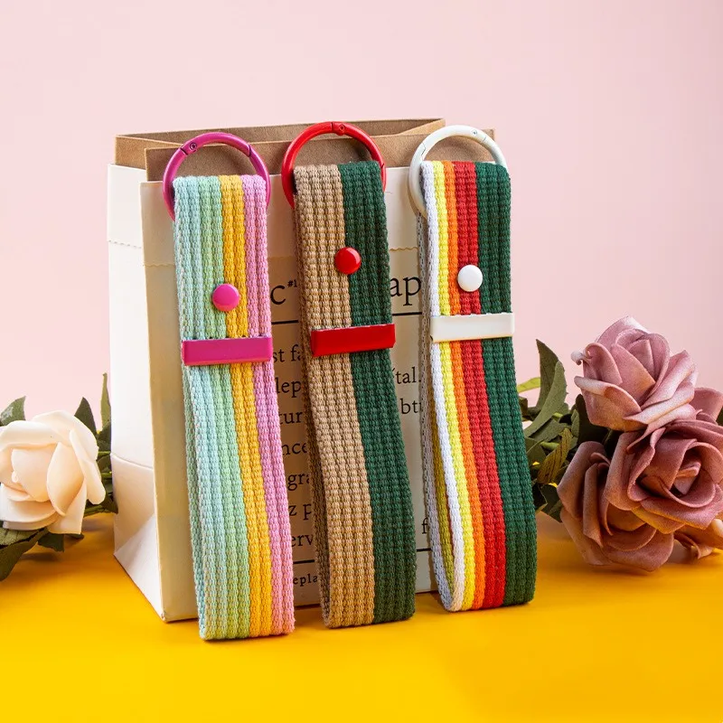 Blank colorful stripes keychain with O spring buckle DIY Korea Keychain Stripe plain luggage tag for suitcase
