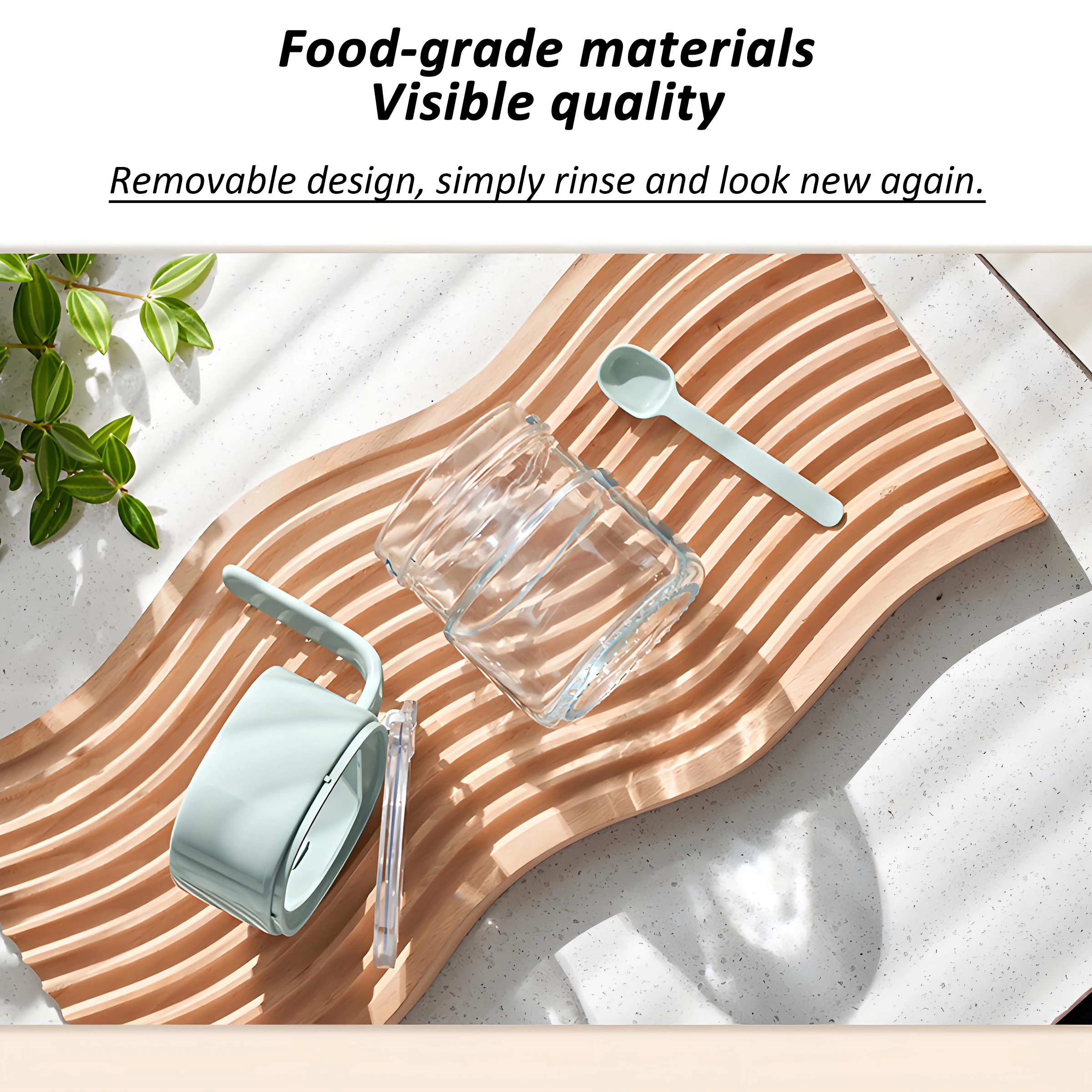 Hot Selling European Design Style Removable Plastic Glass Spice Container with Spoon for Salt Pepper Seasoning Sugar Storage