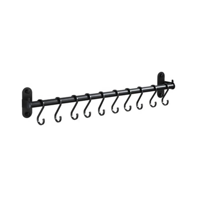 Wall mounted shelf black space aluminum tape hook need to be punched used for kitchen seasonings Hook lid rack