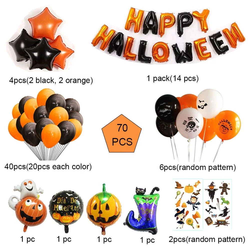 Halloween Party Decorations Orange Black Balloons Set Pumpkin Boot Happy Halloween Garland Mylar Star Balloons Tattoos Supplies