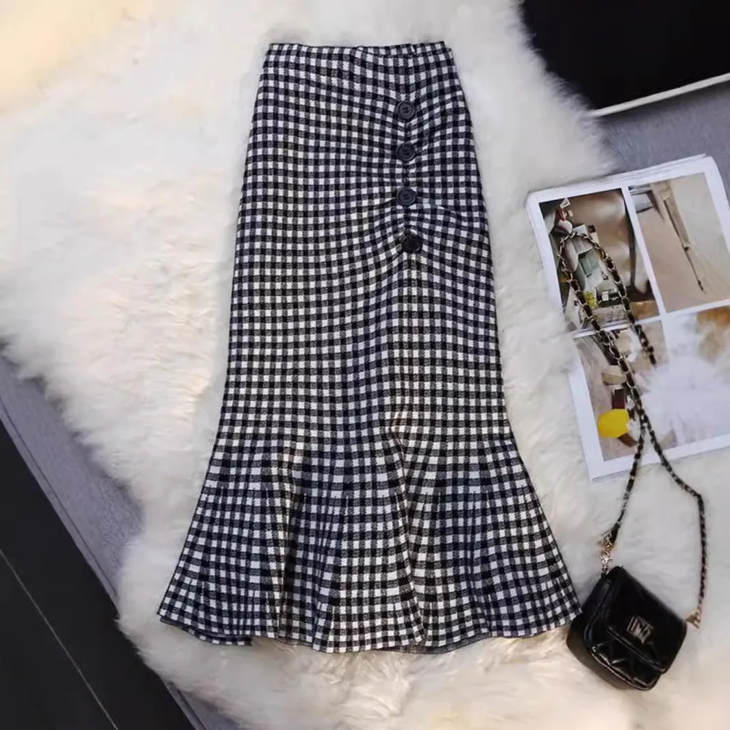 2024 Single Breasted Long Maxi Skirt For Women Plus Size XS 3XL Mermaid Style Stretch Ladies Black And Blue Skirts