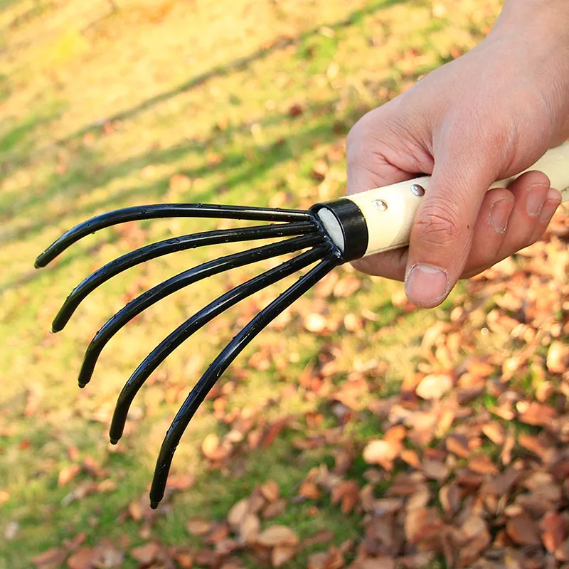 Hot Sale A3 Steel 5-Teeth Claw Rake Hand Rake with Ergonomic Non-Slip wood handle Heavy Duty Tool