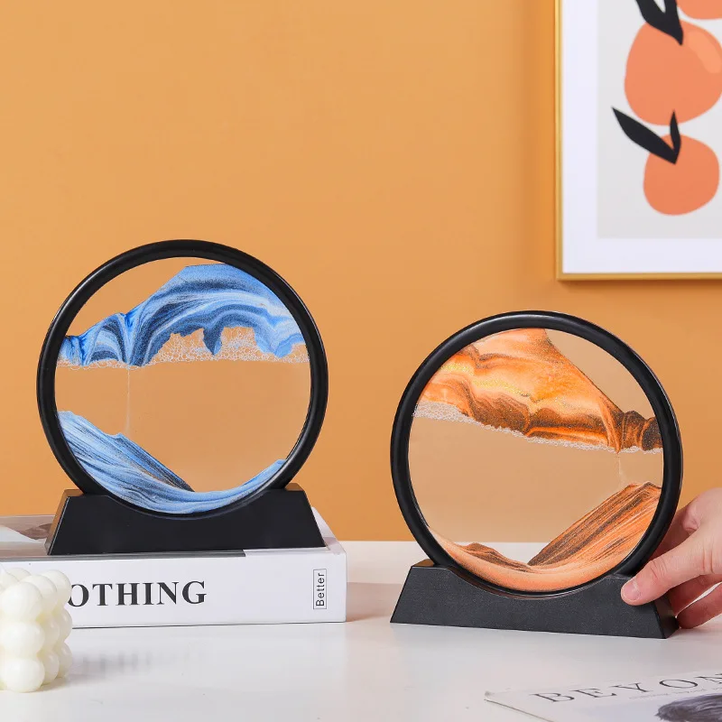 Office Desktop Glass Hourglass Creative Light Luxury 3d Quicksand Painting Ornaments