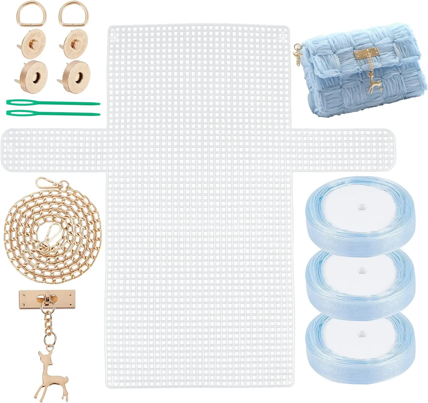 Mesh Plastic Canvas Sheets Ribbon Set for DIY Craft Shoulder Bags, DIY Knitting Crochet Bags Kit