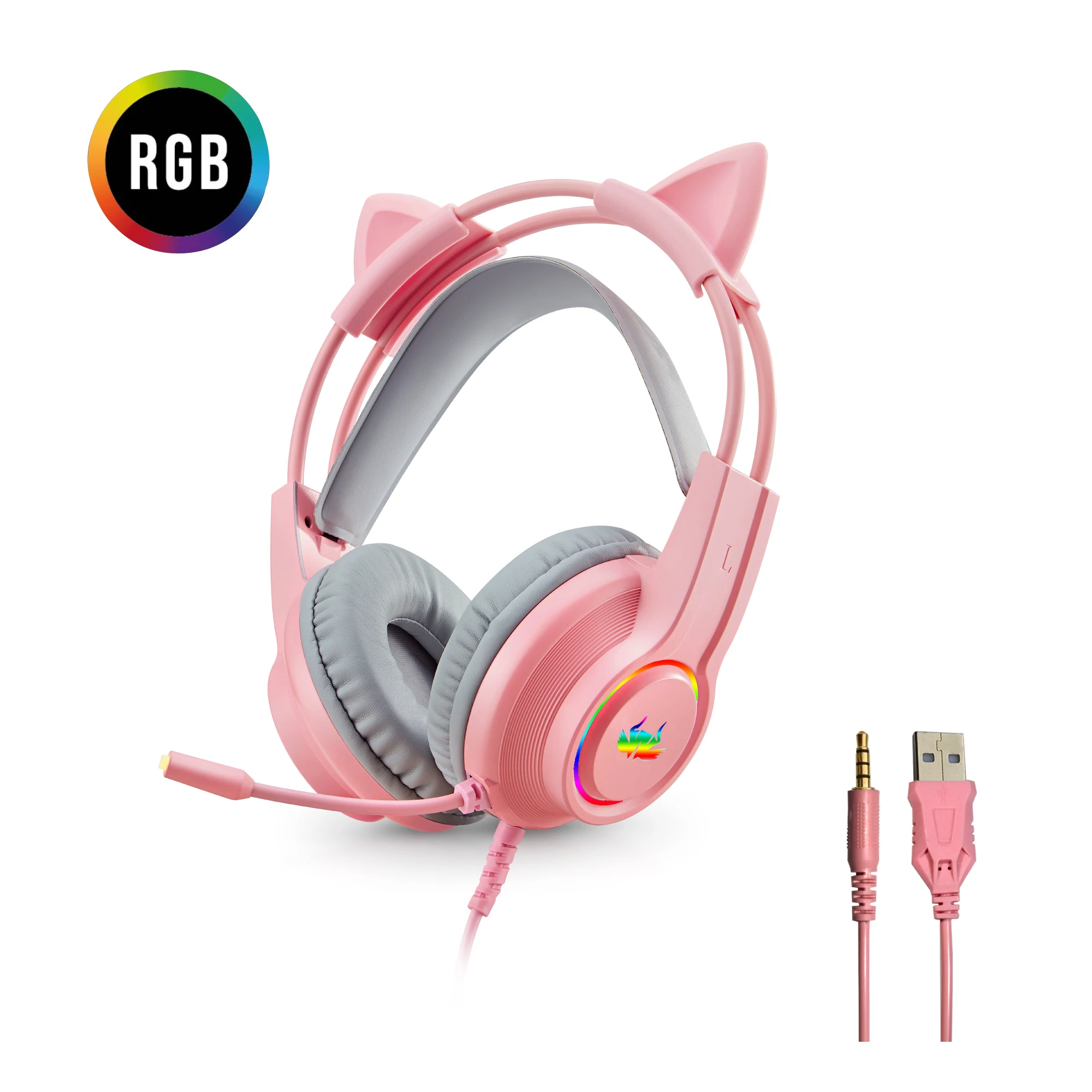 TAIDUN V9000 pink  Cat Ears RGB Colorful Gaming Headset combo 7.1 cat ear gaming headset