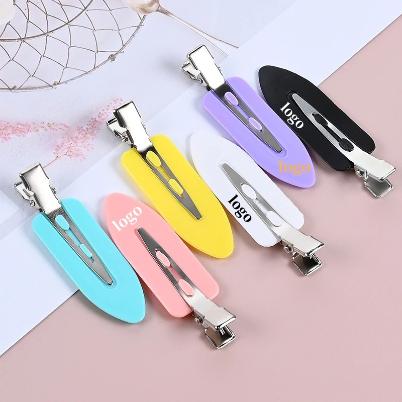 QianJin Custom LOGO No Crease Hair Clips Colorful Creaseless Flat Duckbill Hair Barrette for Makeup Acetate No Bend Hair Clips