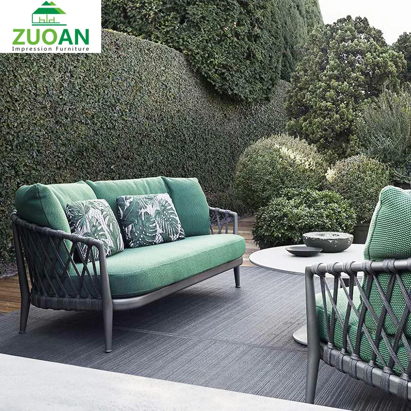 Плетеная веревка алюминиевая уличная мебель для сада нижняя современная наборы диванов с металлической рамой