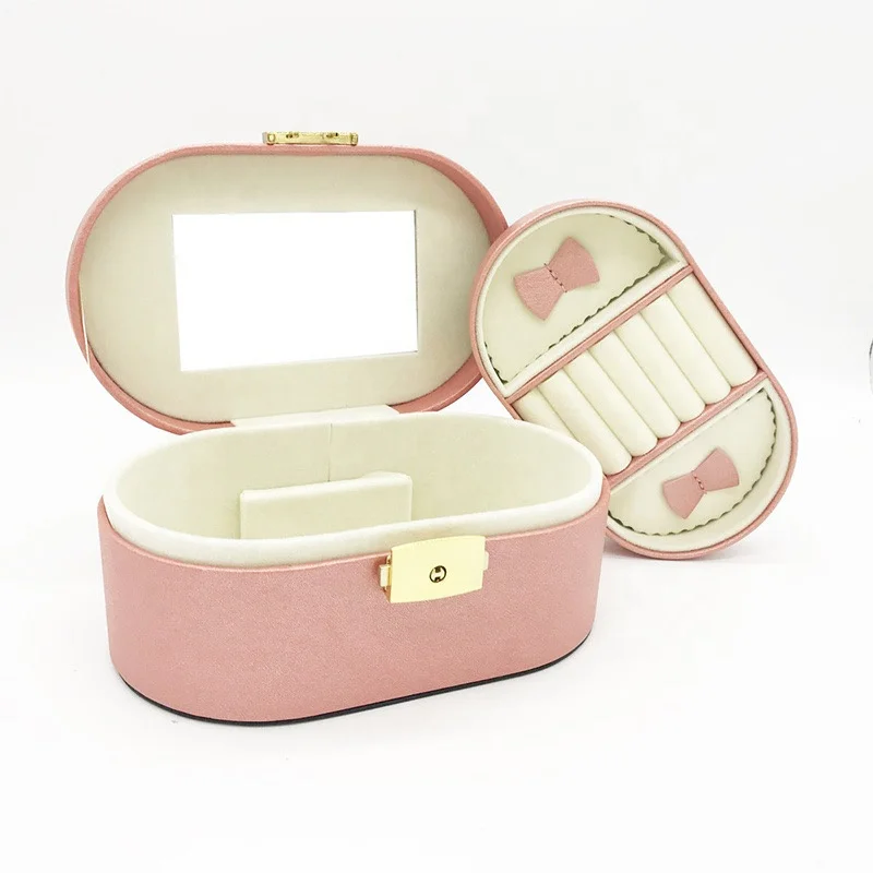 
Custom Fashion PU Leather Ring Bracelet Earrings Travel Jewelry Box Organizer With Handle And Mirror 