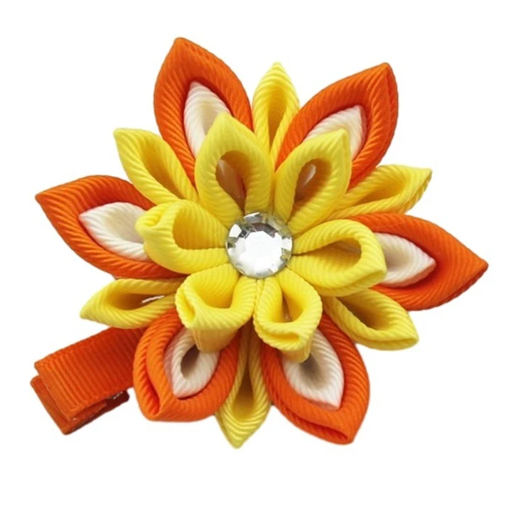 3 inch double layered big kanzashi hair clip for girl flower bows kids accessories
