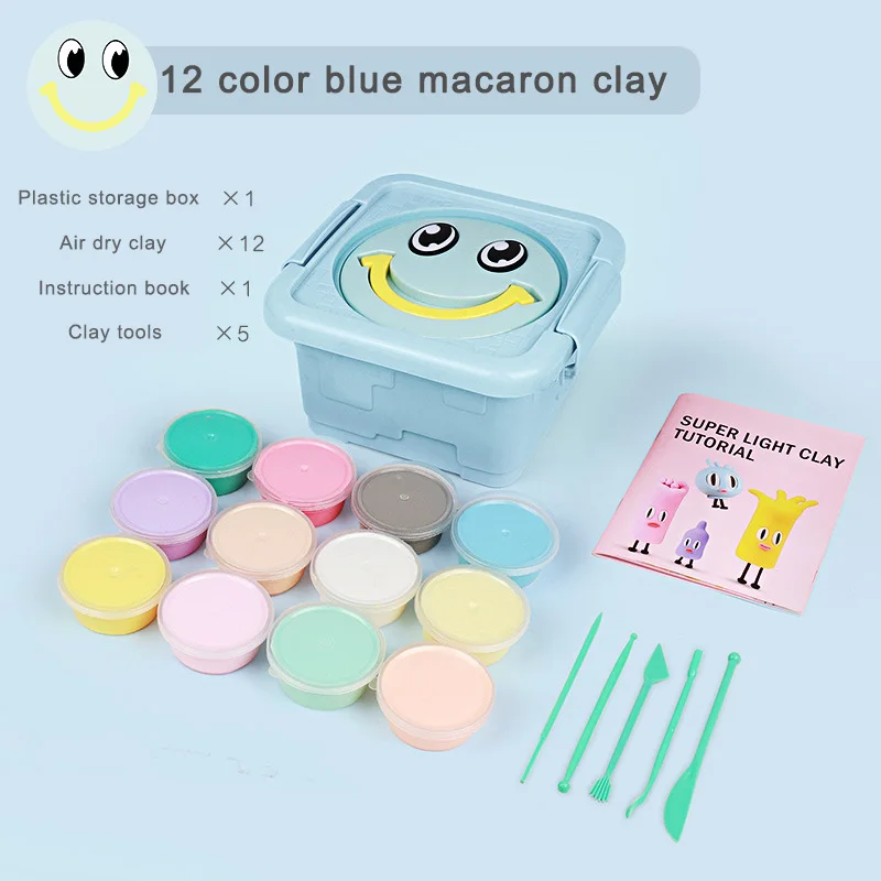 clay children educational kits toys supplies plastic box 12 color slime dough clay kit