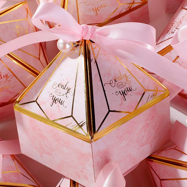 Wholesale Price Oem Ribbon Bow Gift Box Paper Wedding Favors Paper Candy Boxes With Custom Print Logo