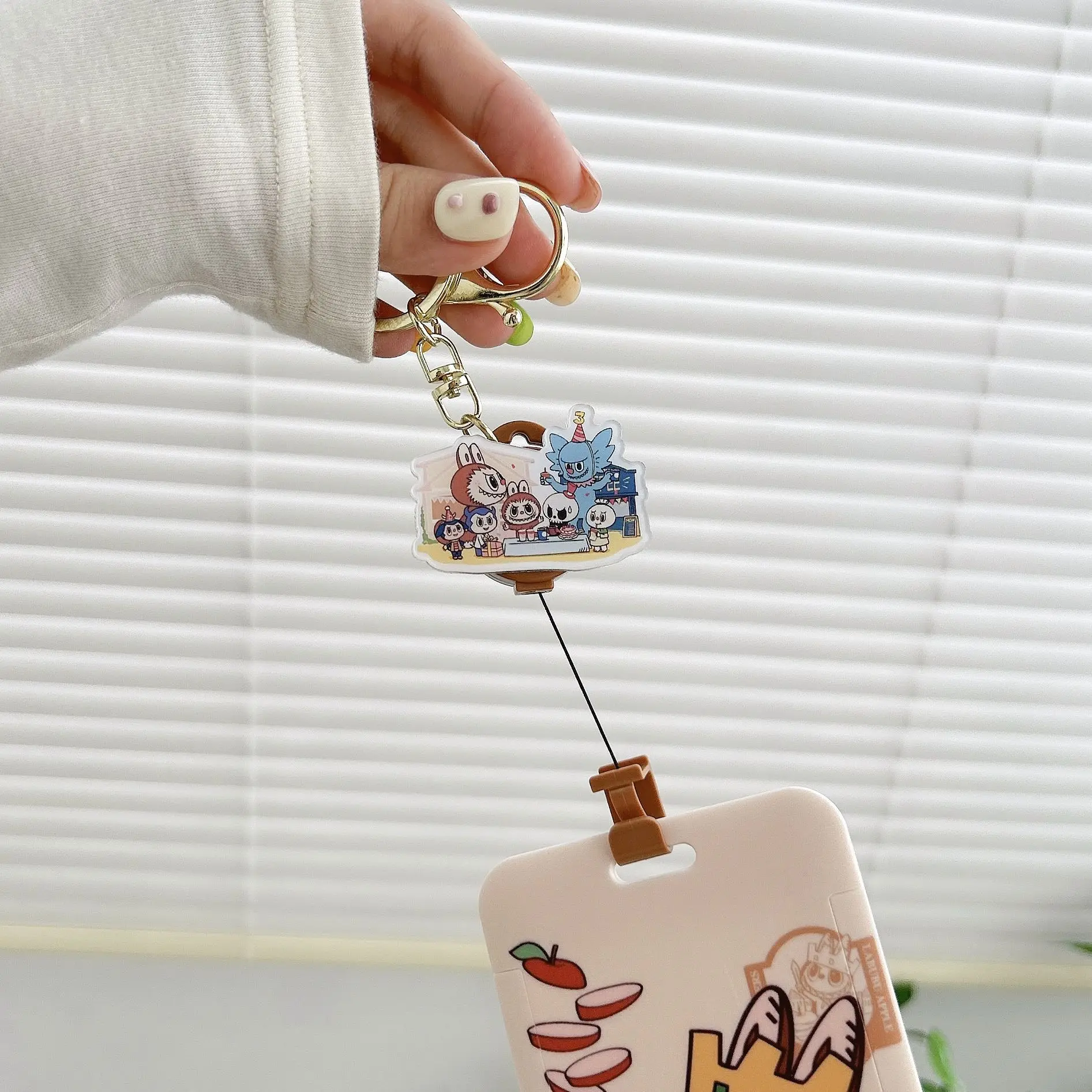 New Cartoon Kawaii Bubu School bus card Holder with Keychain Anime Easy to stretch buckle id Card Holder ABS Plastic Card case