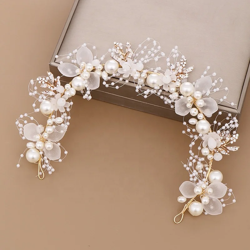 Shenglan Flower Girl Headpiece Ivory Pearl Flowers Wedding Headband for Girls Princess Pearl Hair Accessories for Birthday Party