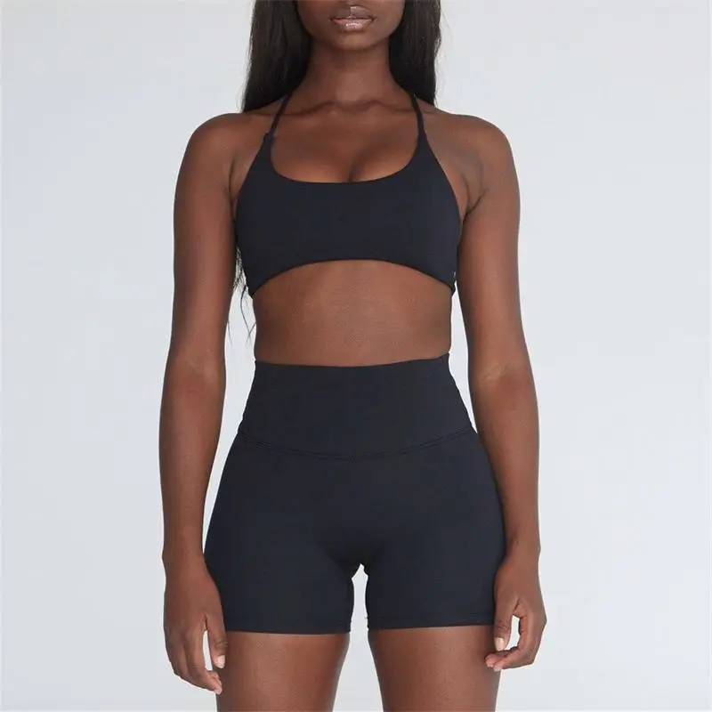 ECBC Wholesale Custom Butt Lifting Yoga Workout Nylon Athletic Matching Sexy Gym Fitness Summer Yoga Biker Women Shorts Sets