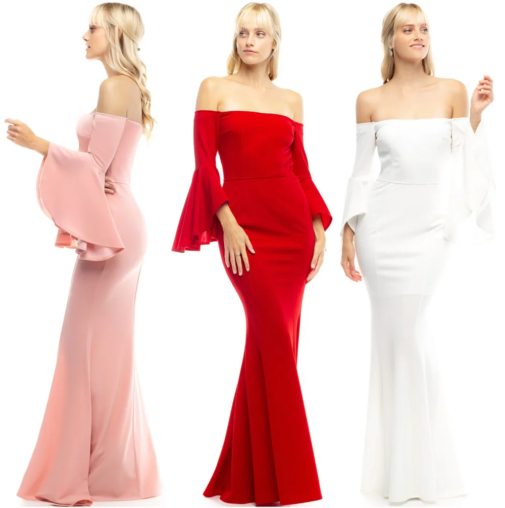 formal knit dresses comfortable long gown off shoulder trumpet sleeve mermaid grace elegant formal long dresses