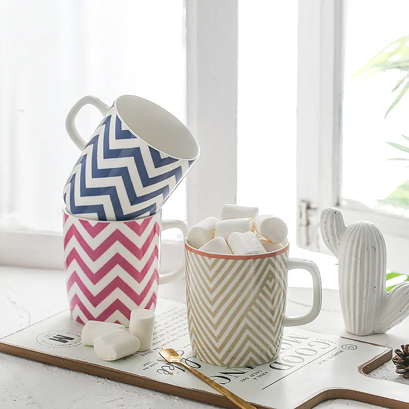 Cheap Price Special Geometric Design Ceramic Coffee Mug Milk Mug With Stripe Pattern For Promotion