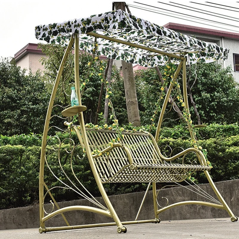 Outdoor Swing Rocker Leisure Garden Iron Hanging Chair Adults Park Balcony Metal Skeleton Double Hanging Chair With Awning