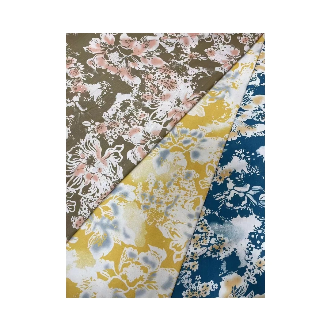 Customized big flower design printed rayon slub fabric 30s rayon viscose fabric print ready goods