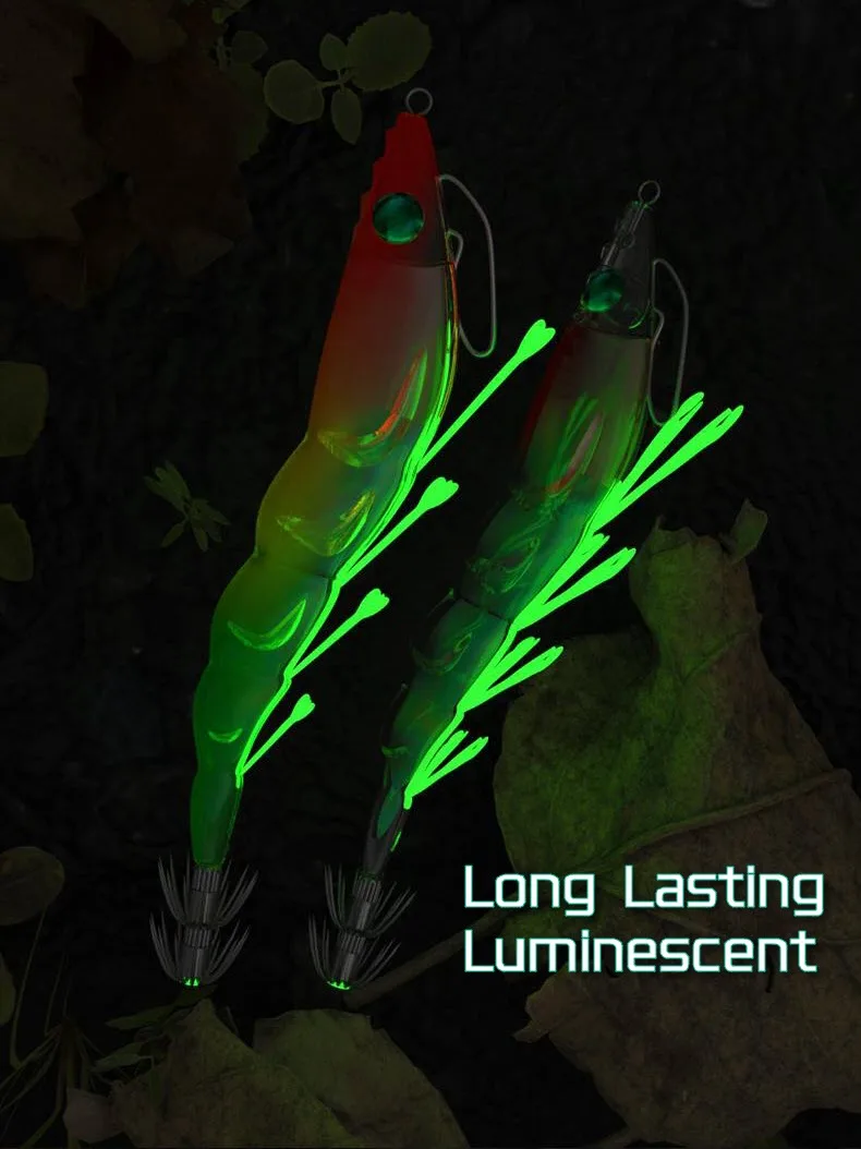 Wooden Shrimp Glow Squid Jigs 13cm Shrimp Lure for Luminous Squid Jig Artificial Cuttlefish Wood Shrimp lure