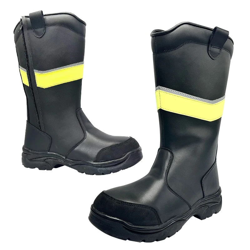 H-338 fireman Fire-fighter fireproof with reflective Anti-static shoes Leather zip auto-lace safety Boot
