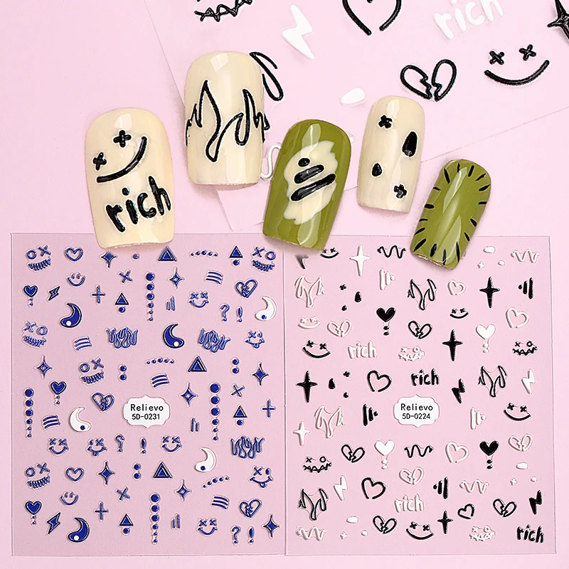 Flowers Nail Art 3D Sticker Wholesale Metallic Sticker Self-adhesive White Black Rose Peach 5D Emboss Stickers For Nail