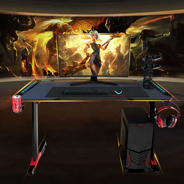 High Quality Custom Logo OEM Led Computer racing Table modern office furniture desk high tech Rgb Gaming Sila Gamer Desk