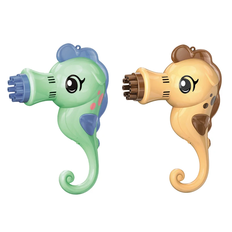 FiveStar Best Seller 9 Holes Electric Seahorse Bubble Gun Machine Toy With Light Automatic Making Bubbling Children Outdoor Toys