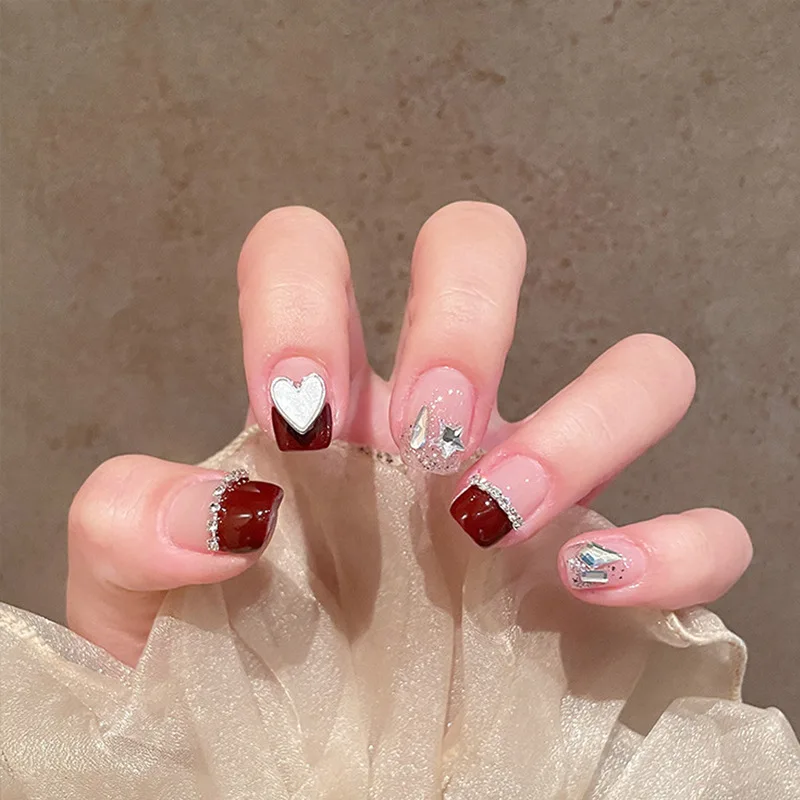 Stick False Nails 24 Pcs Press on Nails Medium Nails with Glue Acrylic for Women and Girls