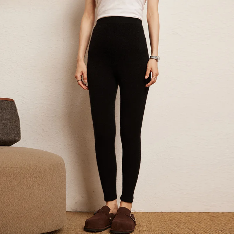 2024 High Quality Woman Cashmere Pants Solid Color Casual Close-fitting Cashmere Knit Leggings Pants