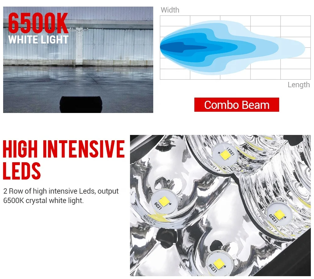 MICTUNING KS1 12Inch Waterproof IP67  60W Off-Road Driving Combo Work Light Led Light Bar With Wiring Harness