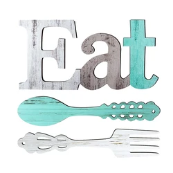 Multicolor Rustic Cutout Eat Fork Spoon Wooden Wall Signs For Kitchen Home Decor