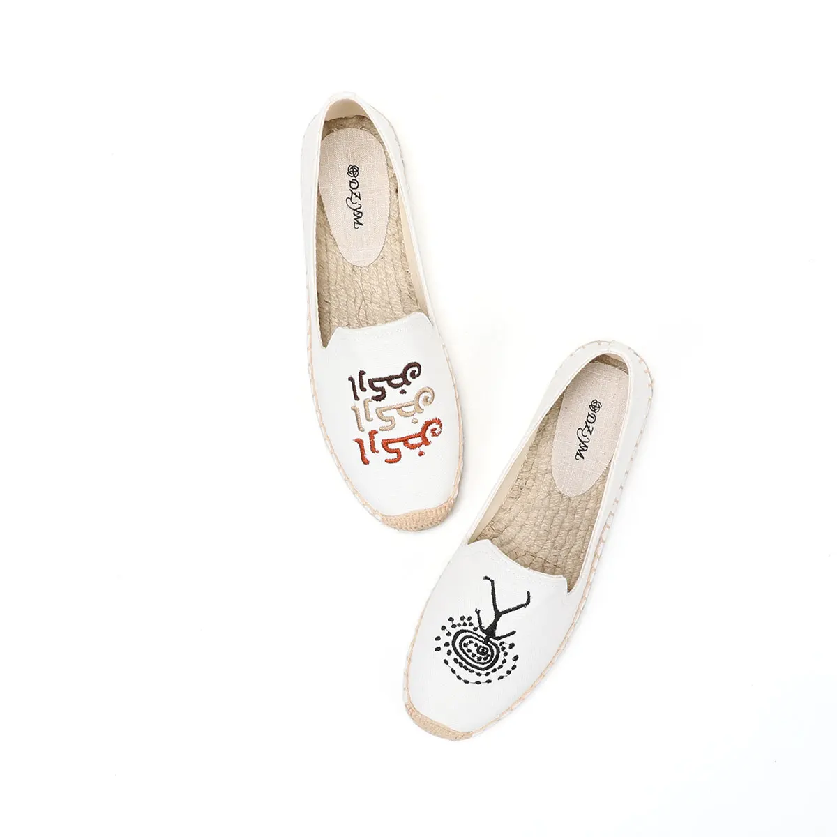 2022 Summer Flat Comfortable Breathable Espadrilles Ladies Embroidered White Canvas Casual Shoes High Quality Sandals Loafers