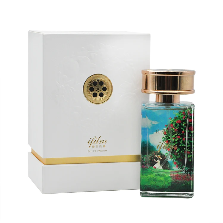 Factory custom empty glass perfume bottles square metal zamac zinc alloy cap with Sprayer wood lids cap perfume bottle packaging