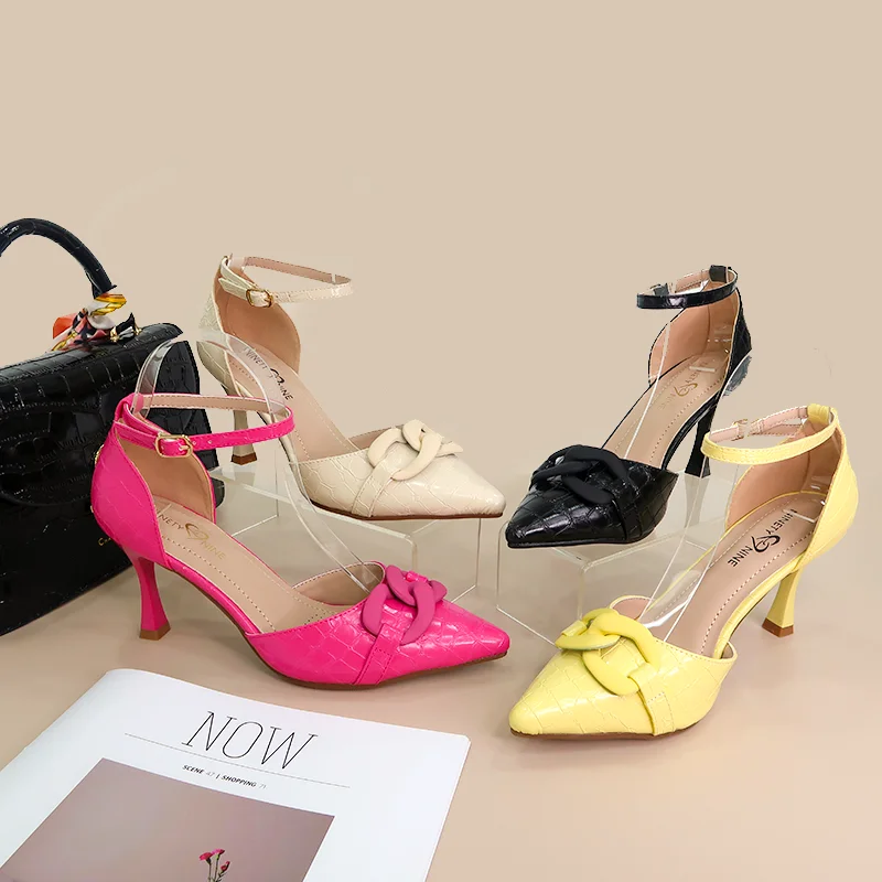 2021 new arrival designer ladies buckle strap pumps women thin heels chaussures femmes heels for women