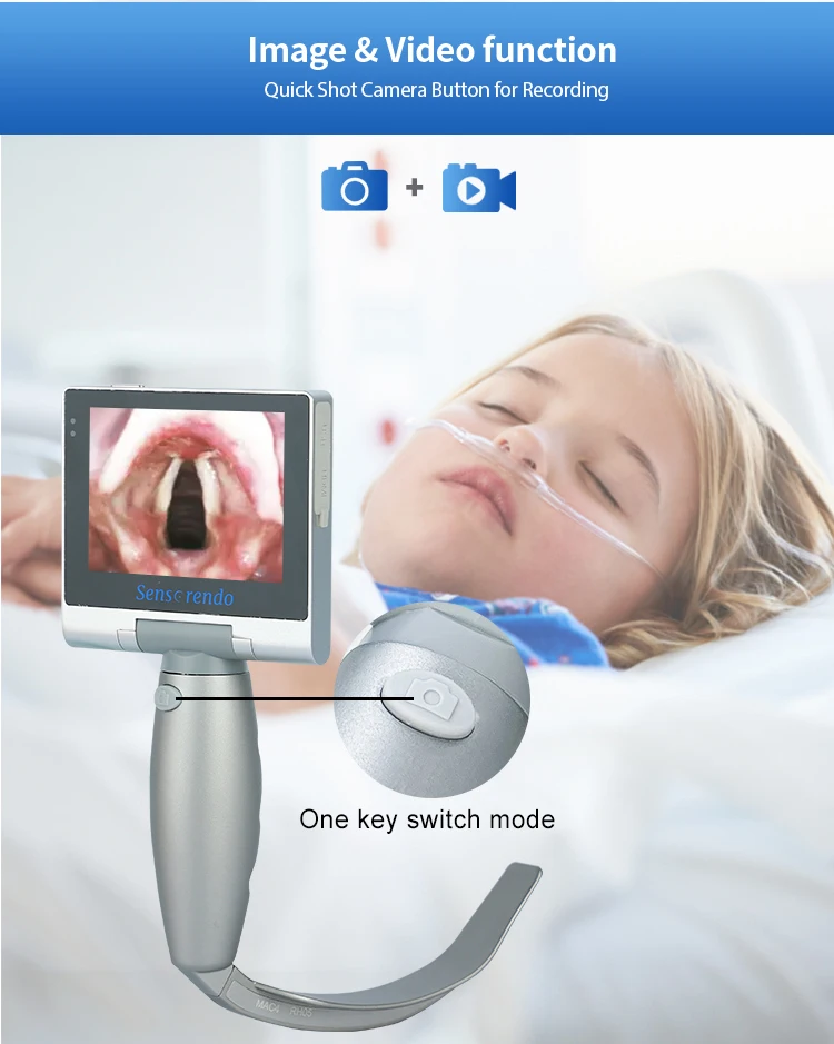 Sensorendo Touchscreen Video Laryngoscope with 6 Reusable blade (MIL1/MAC1/2/3/4/D-BLADE) Waterproof ISO13485/CE