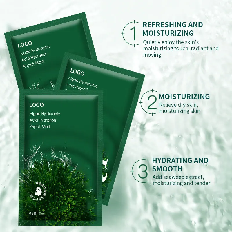 Private label organic skin care face mask sheet moisturizing brightening algae hyaluronic acid hydration repair mask