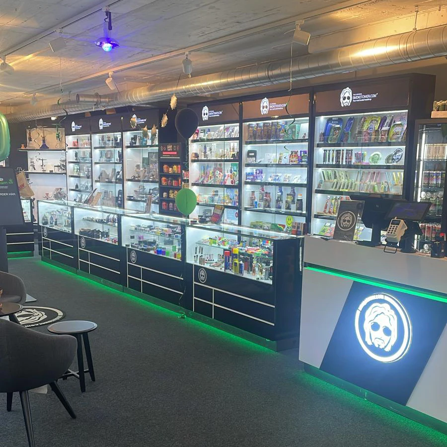 Led lighting dispensary furniture led showcases glass display for tobacco smoke shop dispensary showcase