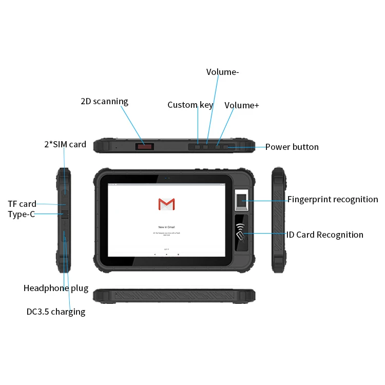OEM ODM Industrial Rugged Tablet Pc 10.1 Inch Android 12 IP65 4GB RAM With Option NFC Biometric Fingerprint Scanner RFID Reader